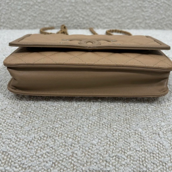 Authentic Chanel Beige Caviar Filigree Wallet on Chain - Picture 11 of 11